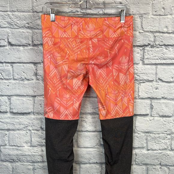 ALO Yoga Goddess Leggings Women Orange‎ Geometric Print Gray Ribbed Sz Medium - Picture 5 of 14